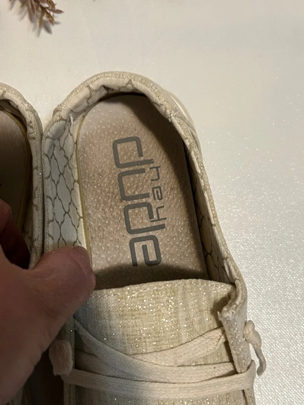 Hey Dude Beige Metallic-Thread Slip-On Shoes